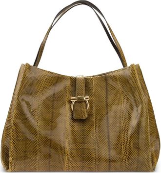 Ferragamo large snakeskin Gancio-hardware tote bag - women - Ayers Snakeskin - One Size - Yellow