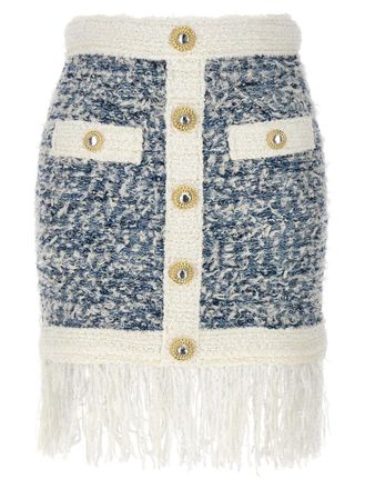 Balmain Blue Fringed Tweed Skirt