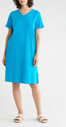 Eileen Fisher V-Neck Organic Cotton T-Shirt Dress in Oahu Blue at Nordstrom Rack, Size Xx-Small