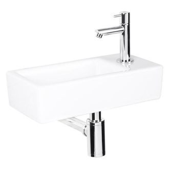 Differnz Helios fonteinset - 37.5x18.5x9.5cm - Rechthoek - 1 kraangat rechts - Recht chromen kraan - Keramiek Wit