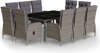 vidaXL Set De Comedor De Jard&iacute;n 11 Pzas Rat&aacute;n Sint&eacute;tico Gris Vidaxl
