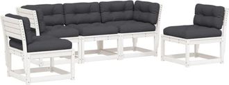 vidaXL Set Sof&aacute;s Jard&iacute;n 5 Pzas Con Cojines Madera Maciza Pino Blanco Vidaxl