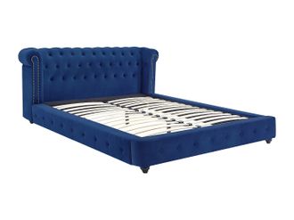 Vente-Unique Cama chesterfield 180 x 200 cm - Terciopelo - Azul rey - TONGERLA
