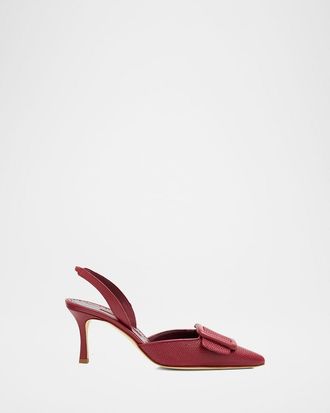 Manolo Blahnik 70mm Mayslibi Embossed Leather Slingback Pumps