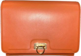 Ferragamo Womens Trifolio Soft Leather Flap Crossbody Bag In Cognac Brown/ Gold Gancini