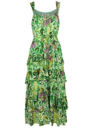 Diane Von F&uuml;rstenberg Diane Von Furstenberg Modena Printed Chiffon Midi Dress - Mint - M (UK12 / M)