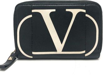 Valentino Black White Leather Wallet (Bi-Fold) (Pre-Owned)