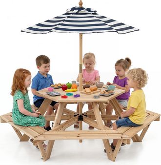 Costway Costway Tavolo Esagonale Da Picnic Per Bambini 3+ Anni Con 6 Panche