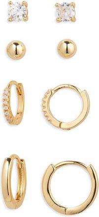 Nordstrom Set of 4 Demi Fine Essentials Stud & Hugging Hoop Earrings in 14K Gold Plated at Nordstrom