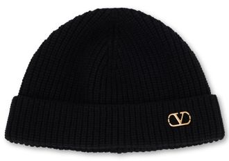 Valentino Garavani Mens Knitted Cashmere Hat Black