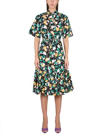 La DoubleJ Multicolor Printed Shirt Collar Midi Dress