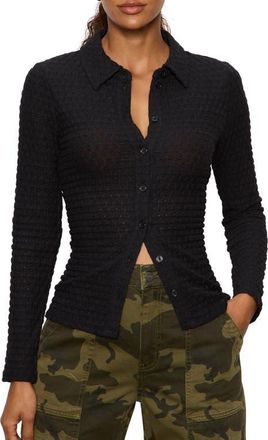 Sanctuary Dreamer Textured Bubble Knit Button-Up Shirt in Black at Nordstrom, Size X-Small P