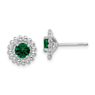Diamond2Deal Sterling Silver Rhod-plat Created Emerald Stud Earrings