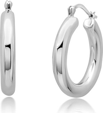 MAX + STONE 925 Sterling Silver Round Polished Chunky Hoop Earrings