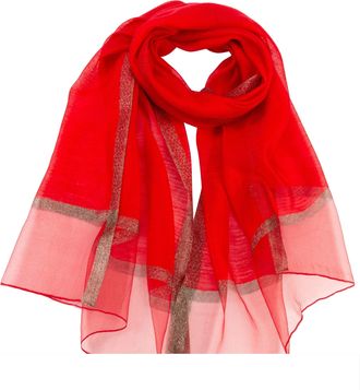 World of Shawls New Sheer Textured Two-Tone with Shimmer Border Scarf Scarves Wrap Stole (Red)
