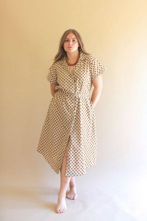 Kalalou Short-Sleeve Printed Buttondown Dress With Trim - Brown - Osfm