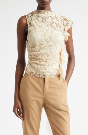 A.L.C. Astrid Lace Ruffle Top in Crema Dolce at Nordstrom, Size 12