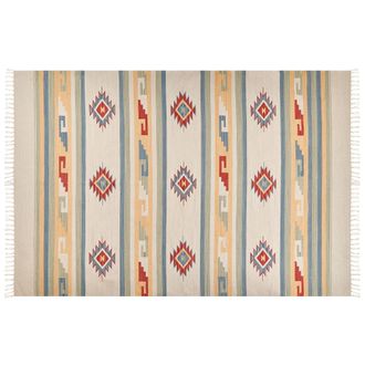 Beliani Beliani - Alfombra Kilim De Algod&oacute;n Beige Azul Rojo 200 X 300 Cm A Mano Geom&eacute;trico Borlas Aparan