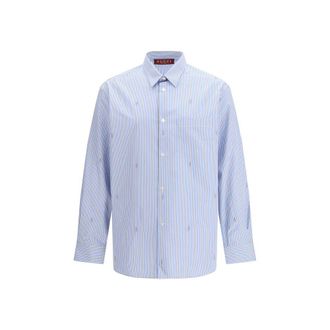 Gucci Blue Cotton Pattern Mens Shirt