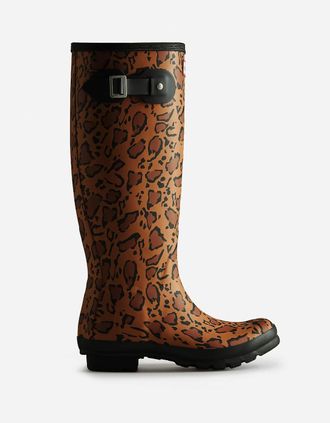 Hunter Womens Hunter Womens Original Tall Leopard Print Boot - Rich Tan/Saddle/Black - Brown - Size: 6