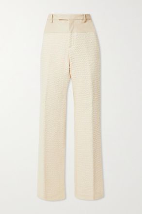 Amiri Leather-trimmed Cotton-blend Tweed Bootcut Pants - Crema