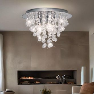 Nowa Plafoniera lampada soggiorno lampadario camera da letto plafoniera cristalli, metallo cromo argento, 3 lampadine E14, D 38 cm