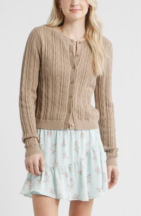 BP. Pointelle Knit Cardigan in Tan Savannah at Nordstrom, Size Xx-Small