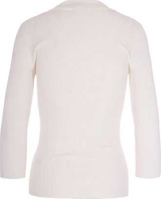 Elisabetta Franchi Womens Ribbed Knit Top Ivory Lypase Jumpers Sweater