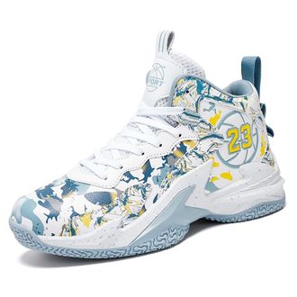 Generic Unisex Breathable Basketball Shoes Anti Slip Wear-Resistant Sports Boots with Grip Walking Shoes(White Blue,8.5 UK)