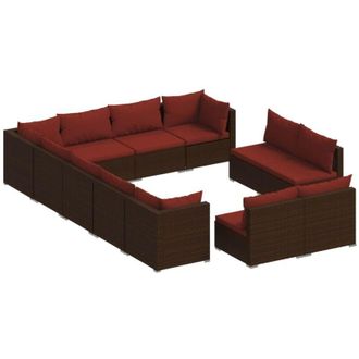 vidaXL Set De Muebles De Jard&iacute;n 12 Pzas Cojines Rat&aacute;n Sint&eacute;tico Marr&oacute;n Vidaxl