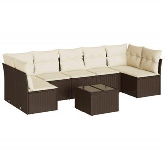 vidaXL Set Sof&aacute;s De Jard&iacute;n 8 Piezas Y Cojines Rat&aacute;n Sint&eacute;tico Marr&oacute;n Vidaxl