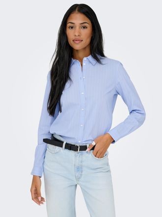 Jacqueline de Yong Hemdbluse JDY JDYMIO L/S SHIRT WVN NOOS, Damen, Gr. 38, cashmere blau stripes:cloud dancer, Web, Obermaterial: 72% Baumwolle, 24% Polyester, 4% Elasth