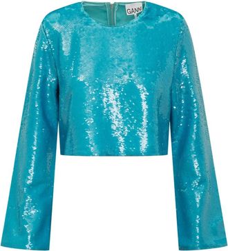 Ganni Sequins Blouse - Dames - Blouses - Blauw - XS - Polyester - Overhemden