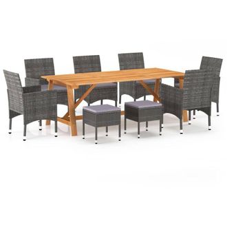 vidaXL Furniture Limited - Juego De Comedor Para Jard&iacute;n De 9 Piezas Gris