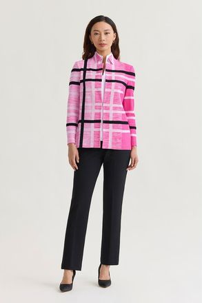 Ming Wang Heritage Vertical Ombre Plaid Knit Jacket in Carmine Rose/white/black at Nordstrom, Size Small