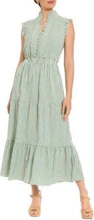 London Times Stripe Ruffle Sleeveless Tiered Maxi Dress in Aventurine at Nordstrom Rack, Size 10