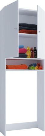 ebuy24 Vcm Gabinete De Lavadora Pr&aacute;ctico Gabinete De Superestructura Con Mucho Espacio De Almacenamiento Dimensiones: 64 X Al. 182 X T. 27 Cm Estante De Lava