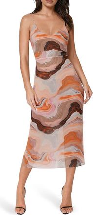 Bebe Printed Mesh V-Neck Illusion Midi Dress in Blue Tan at Nordstrom Rack, Size X-Large
