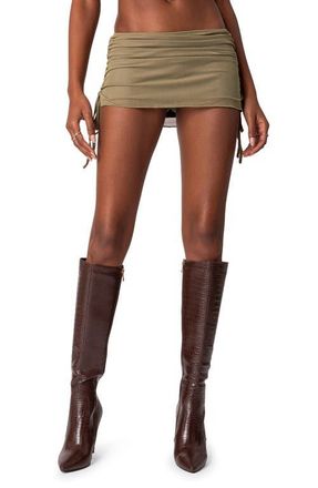 Edikted Joy Drawstring Mesh Miniskirt in Olive at Nordstrom, Size X-Small