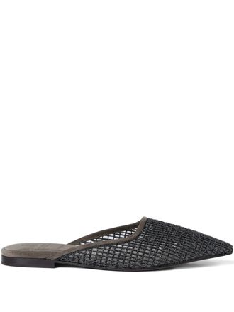 Brunello Cucinelli precious net-embroidery flat mules - Marrone
