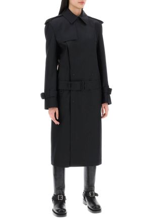 Burberry Womens Black Silk Blend Trench Coat - Size EU 32 (Womens)
