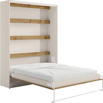 Vente-Unique Cama abatible 160 x 200 cm - Apertura vertical manual - Con LEDs - Beige y natural - RAPILI