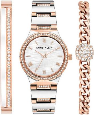 Anne Klein Quartz Crystal Ladies Watch and Bracelet Set AK-4051RTST