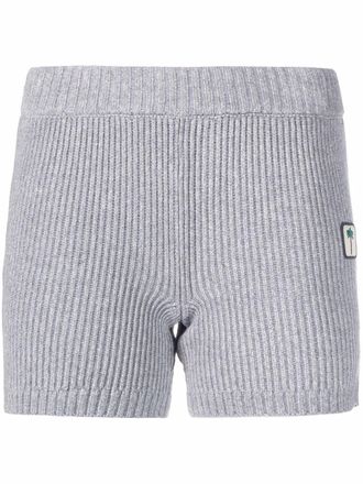 Palm Angels patch-detail ribbed-knit shorts - women - Cotton/Viscose/Polyester - S - Grey
