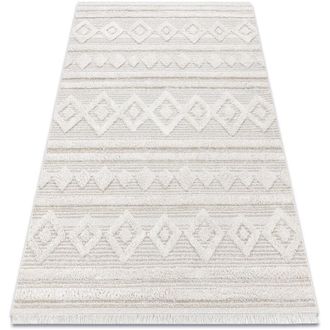 RugsX Alfombra Eco Sisal Moroc 22322 Rombos, L&iacute;neas, Boho Franjas - Estructural Beige / Crema Beige 155x220 Cm