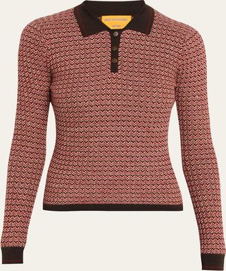 Guest In Residence Chevron Cashmere Long-Sleeve Shrunken Polo
