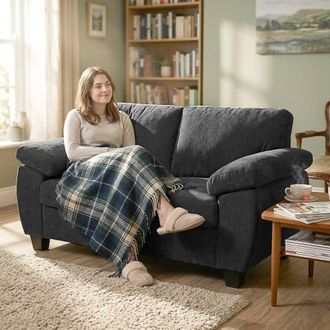 HOMCOM 2 Seater Sofa, Chenille Small Sofa with Spring Cushions in Dark Grey