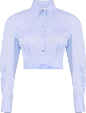 Elisabetta Franchi Katoenen poplin overhemd met tailleband - Dames - Overhemden - Blauw - S - Katoen - Overhemden