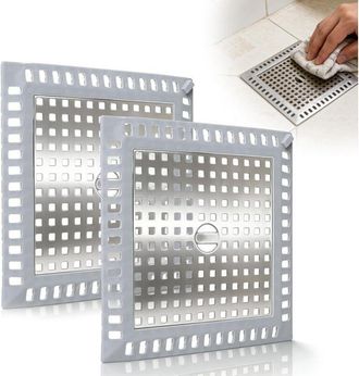 OEM Rejillas Cuadradas De Acero Inoxidable Para Recoger El Pelo De La Ducha Con Borde De Silicona, 12,4 X 12,4 Cm, Rejilla Universal Para Desag&uuml;es Cuadrad