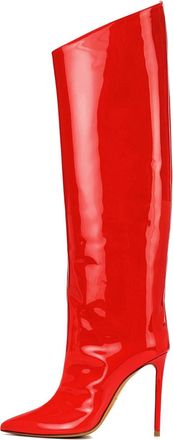 Generic Red,8.5 UK,Womens Pull on Knee high Boots Patent Leather PU Long Boot Pointed Toe Comfy Stiletto High Heels Fall Winter Party Club Dress Shoes